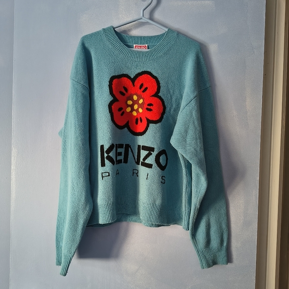 Kenzo Boke Flower Turquoise Blue Wool Crew Neck Sweater S - Picture 3 of 10